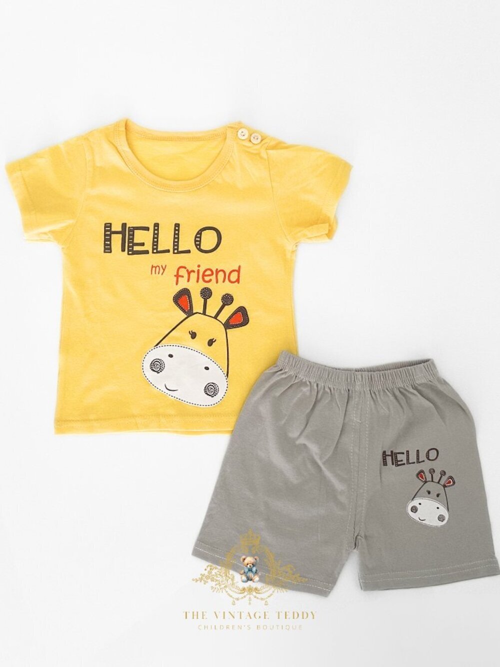 NWT Cute Boys Matching Set Kids T-shirt & Shorts 2-Piece 100% Cotton Giraffe 2T